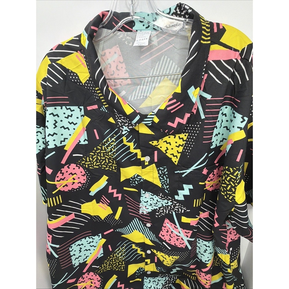 Mens Abstract Shirt Geometric Saved By The Bell Theme Size 3XL - '90s Party Look - Picture 2 of 14